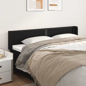 vidaXL Tăblie de pat cu aripioare negru 163x16x78/88cm piele ecologică imagine