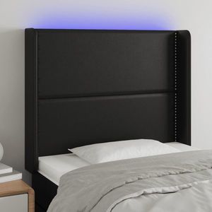 vidaXL Tăblie de pat cu LED, negru, 83x16x118/128 cm, piele ecologică imagine