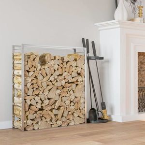 vidaXL Suport pentru lemne de foc, 110x28x116 cm, oțel inoxidabil imagine