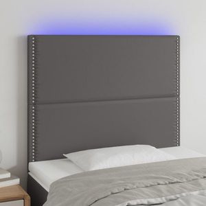 vidaXL Tăblie de pat cu LED, gri, 80x5x118/128 cm, piele ecologică imagine
