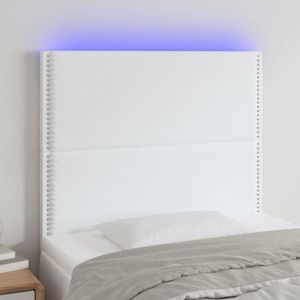 vidaXL Tăblie de pat cu LED, alb, 80x5x118/128 cm, piele ecologică imagine