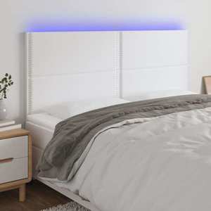vidaXL Tăblie cu LED-uri, alb, 160x5x118/128 cm, piele ecologică imagine