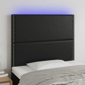 vidaXL Tăblie de pat cu LED, negru, 90x5x118/128 cm, piele ecologică imagine