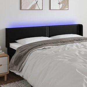 vidaXL Tăblie de pat cu LED, negru, 163x16x78/88 cm, piele ecologică imagine