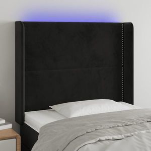 vidaXL Tăblie de pat cu LED, negru, 103x16x118/128 cm, catifea imagine