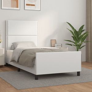vidaXL Cadru de pat cu tăblie, alb, 90x190 cm, piele ecologică imagine