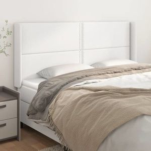 vidaXL Tăblie de pat cu aripioare, alb, 183x16x118/128 cm, piele eco imagine