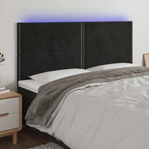 vidaXL Tăblie de pat cu LED, negru, 200x5x118/128 cm, catifea imagine