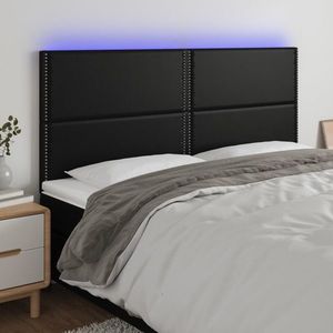 vidaXL Tăblie de pat cu LED, negru, 180x5x118/128 cm, piele ecologică imagine