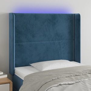 vidaXL Tăblie de pat cu LED, albastru închis, 93x16x118/128cm, catifea imagine