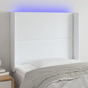 vidaXL Tăblie de pat cu LED, alb, 83x16x118/128 cm, piele ecologică imagine