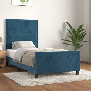 vidaXL Cadru de pat cu tăblie, albastru închis, 90x190 cm, catifea imagine