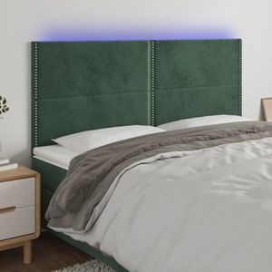 vidaXL Tăblie de pat cu LED, verde închis, 200x5x118/128 cm, catifea imagine