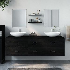 vidaXL Set mobilier de baie, 5 piese, negru, lemn prelucrat imagine