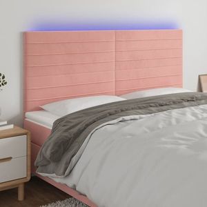 vidaXL Tăblie de pat cu LED, roz, 200x5x118/128 cm, catifea imagine