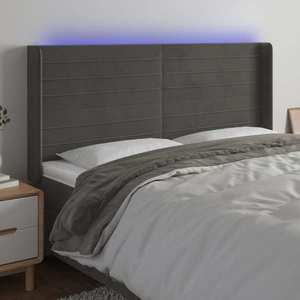 vidaXL Tăblie de pat cu LED, gri închis, 183x16x118/128 cm, catifea imagine