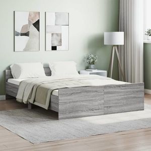vidaXL Cadru de pat cu tăblie la cap/picioare, gri sonoma, 135x190 cm imagine