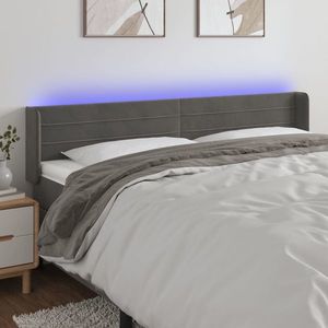 vidaXL Tăblie de pat cu LED gri închis 183x16x78/88 cm catifea imagine
