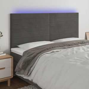 vidaXL Tăblie de pat cu LED, gri închis, 180x5x118/128 cm, catifea imagine