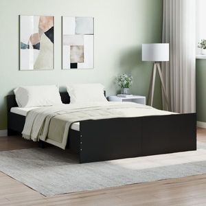 vidaXL Cadru pat cu tăblie de cap/picioare, negru, 135x190 cm imagine
