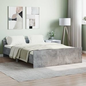 vidaXL Cadru de pat cu tăblie la cap/picioare, gri beton, 135x190 cm imagine