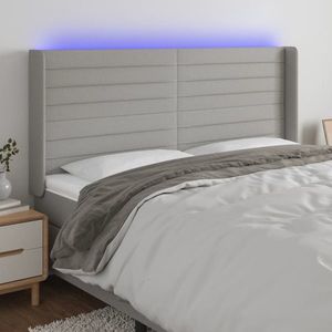 vidaXL Tăblie de pat cu LED, gri deschis, 203x16x118/128 cm, textil imagine
