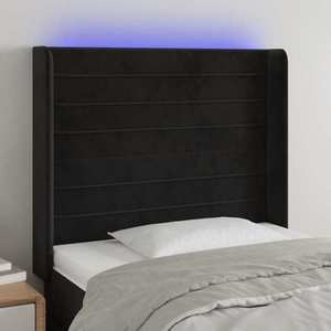 vidaXL Tăblie de pat cu LED, negru, 103x16x118/128 cm, catifea imagine