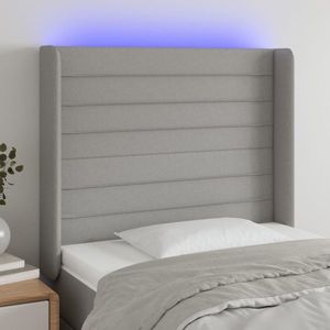 vidaXL Tăblie de pat cu LED, gri deschis, 103x16x118/128 cm, textil imagine