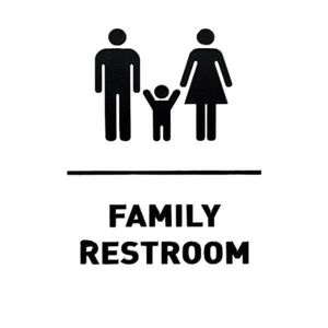 Sticker indicator toaleta, Family Restroom, negru, 25x16 cm imagine