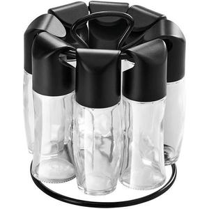 Suport pentru condimente carusel Spice 8 cu 8 recipiente din sticla cu capace negre imagine