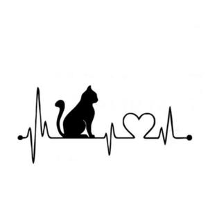 Sticker decorativ, Pisica cu desen electrocardiograma, negru, 178x 80cm imagine