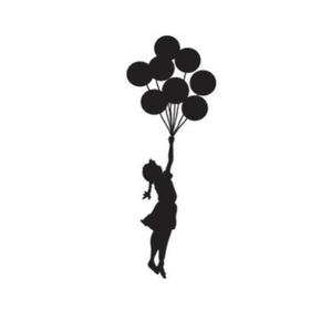 Sticker decorativ, Fetita cu Baloane, negru, 34x90 cm imagine
