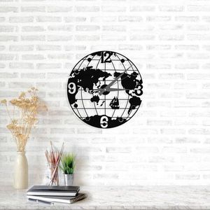 Ceas de perete, Globe Clock, Metal, Dimensiune: 50 x 50 cm, Negru imagine