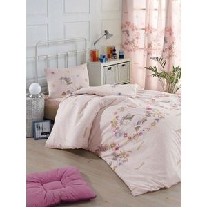 Lenjerie de pat pentru o persoana, Unicornlar - Pink, Eponj Home, 65% bumbac/35% poliester imagine