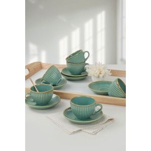 Set pentru ceai, Keramika, 275KRM1527, Ceramica, Turcoaz/Maro imagine