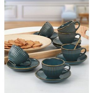 Set pentru ceai, Keramika, 275KRM1529, Ceramica, Turcoaz/Maro imagine