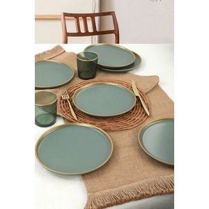 Set farfurii pentru desert, Keramika, 275KRM1704, Ceramica, Verde / Aur imagine