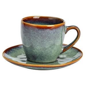 Ceasca cu farfurie pentru cafea din ceramica verde 7 cm imagine