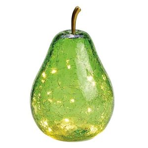 Decoratiune Green Pear din sticla cu 10 LED 16 cm imagine