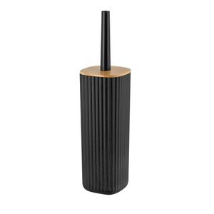 Perie pentru toaleta cu suport, Wenko, Rotello, 10 x 36 x 10 cm, plastic/bambus, negru/maro imagine
