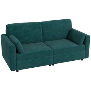 Canapea clasică cu 3 locuri cu scaun capitonat și arcuri, canapea din catifea pentru living și birou cu perne, 178x82x85cm verde HOMCOM | Aosom RO imagine