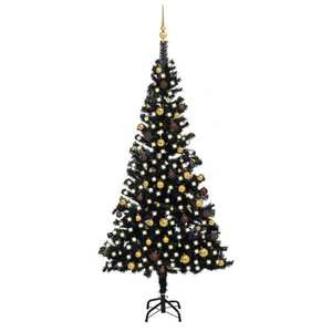 vidaXL Brad Crăciun pre-iluminat cu set globuri, negru, 240 cm, PVC imagine
