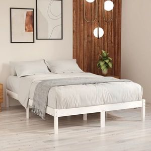 vidaXL Cadru de pat, alb, 140x200 cm, lemn masiv de pin imagine