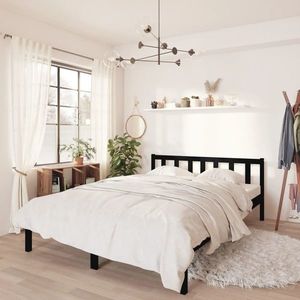 vidaXL Cadru de pat mic dublu 4FT, negru, 120x190 cm, lemn masiv pin imagine