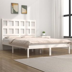 vidaXL Cadru de pat, alb, 140x200 cm, lemn masiv de pin imagine
