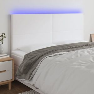 vidaXL Tăblie de pat cu LED, alb, 200x5x118/128 cm, piele ecologică imagine