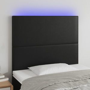 vidaXL Tăblie de pat cu LED, negru, 100x5x118/128 cm, piele ecologică imagine