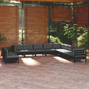 vidaXL Set mobilier grădină cu perne, 11 piese, negru, lemn masiv pin imagine