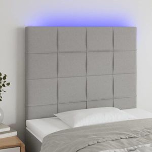 vidaXL Tăblie de pat cu LED, gri deschis, 80x5x118/128 cm, textil imagine