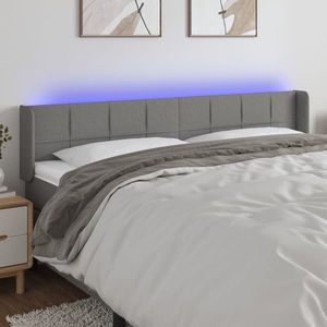 vidaXL Tăblie de pat cu LED, gri închis, 163x16x78/88 cm, textil imagine